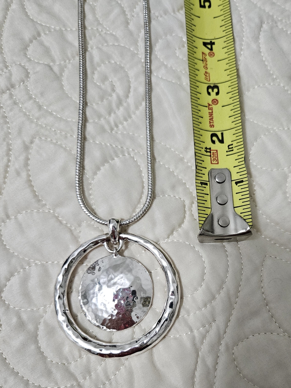 Bella Jack- Hammered Double Circle Pendant Necklace in Silver - Women Jewelry